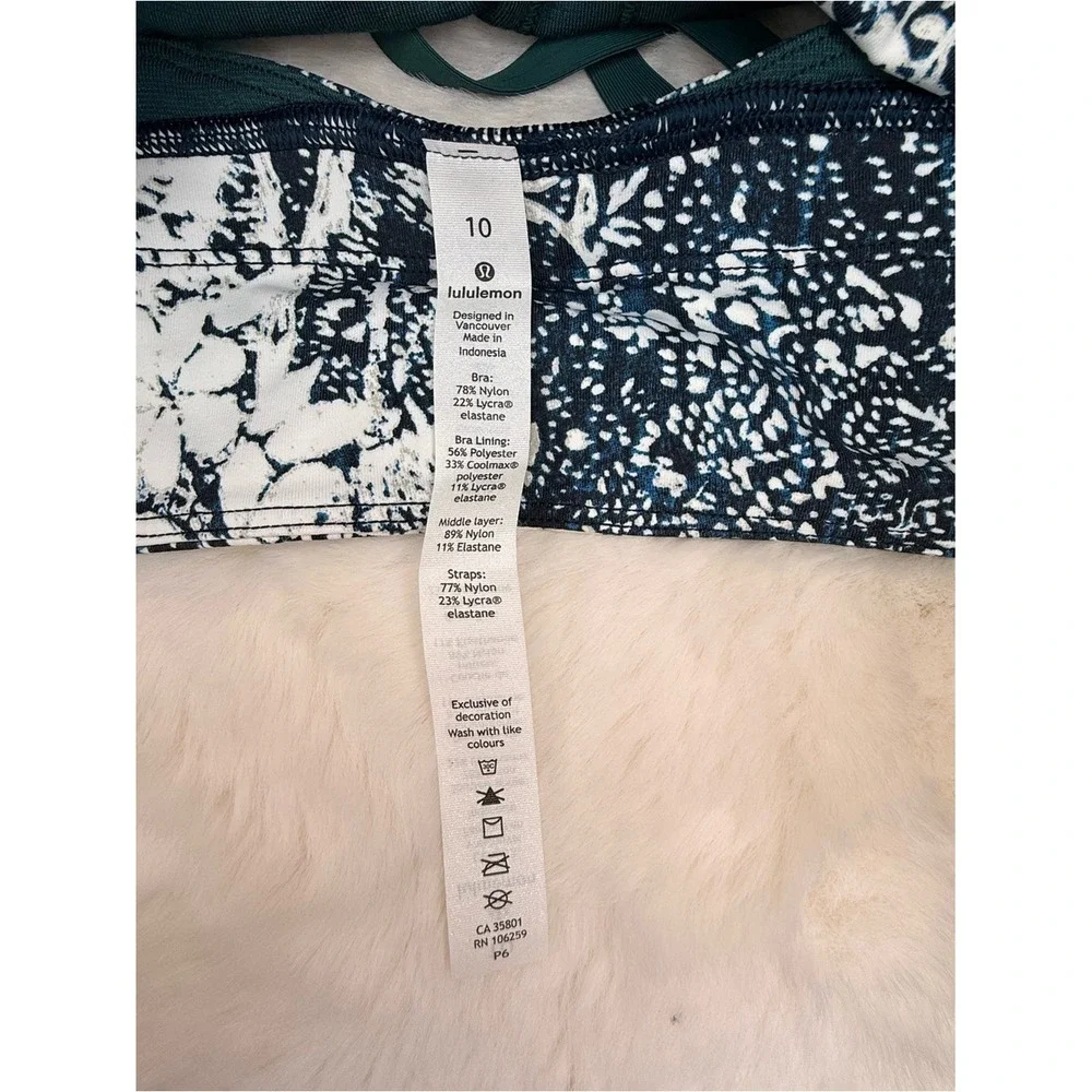 NWT Authentic Lululemon Free To Be Moved Bra Long Line Green White Strappy Sz 10